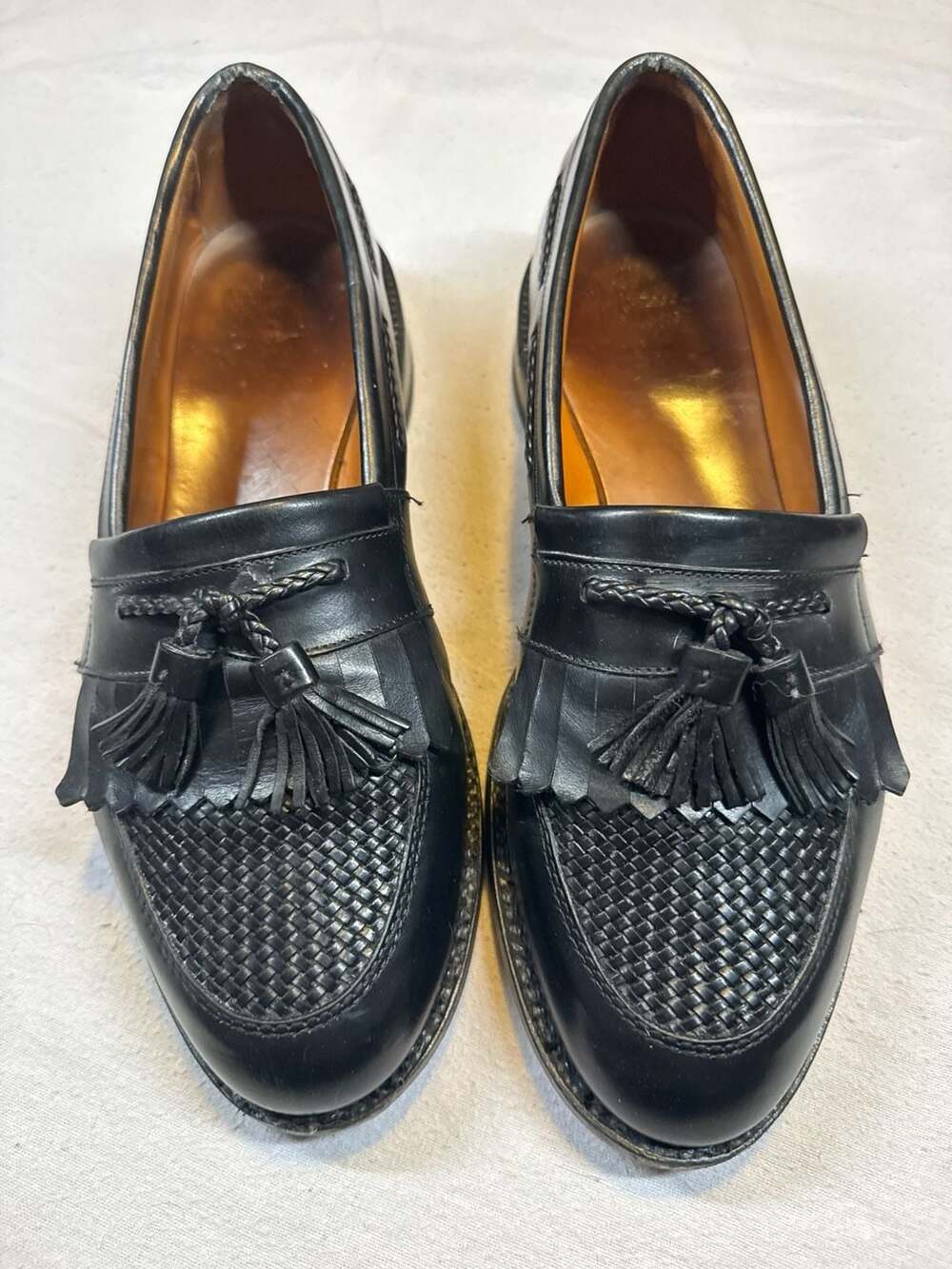 Allen Edmonds Cody Black Leather Weave Kiltie Tassel Loafers Men's 10.5 D